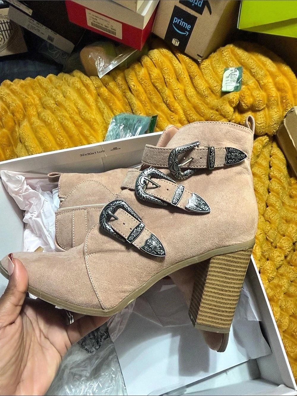 Buckle Heeled Ankle Boots in Brown Like New